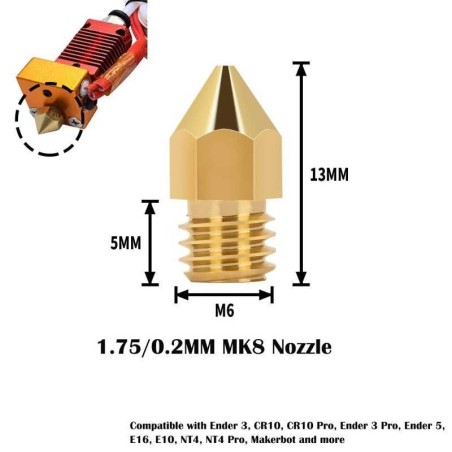 Brass MK8 Extruder Nozzle Head - 3D Printer Nozzle (1pk) (0.2mm/0.4mm/0.8mm/1.0mm)