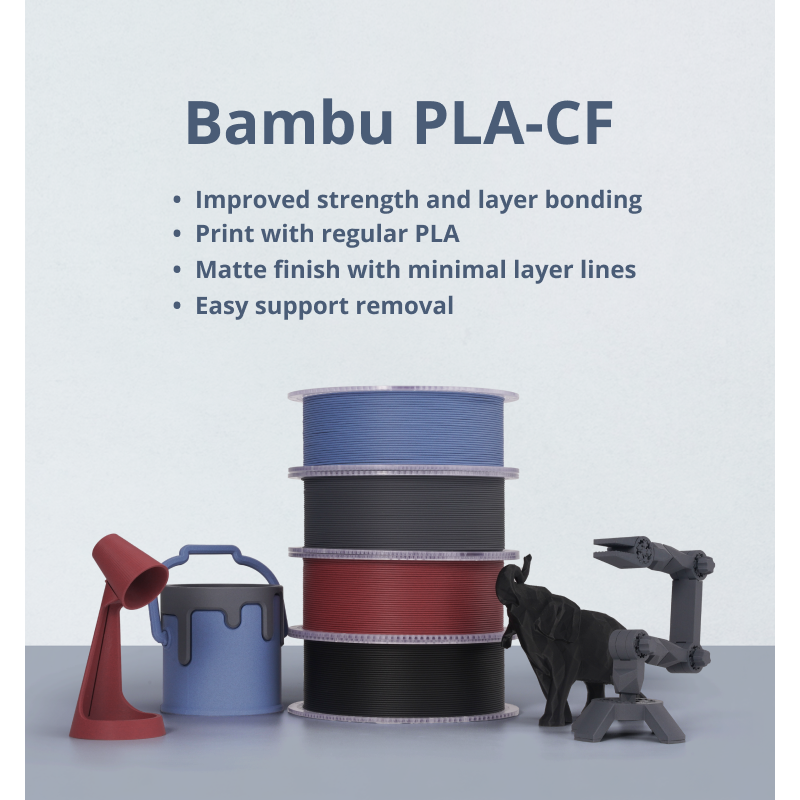 Bambu Lab PLA-CF - 1.75mm, 1kg - Black - (Refill - No Spool)