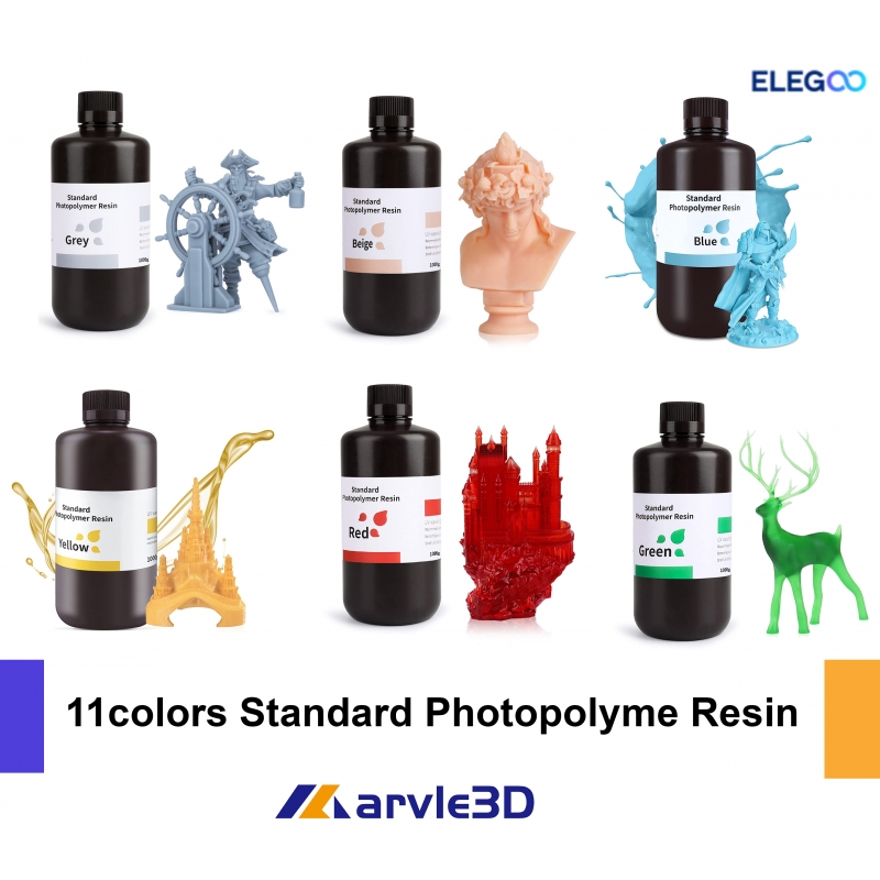 ELEGOO 1000G/BOTTLE 3D Muti-colors Rapid Resin LCD UV-Curing Resin 405nm Standard Photopolymer Resin for LCD 3D Printing